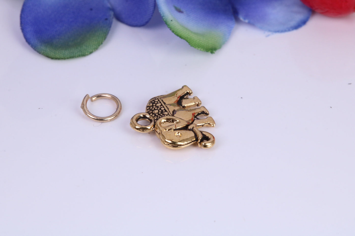 Indian Elephant Charm, Traditional Charm, Made from Solid Cast Yellow Gold, British Hallmarked