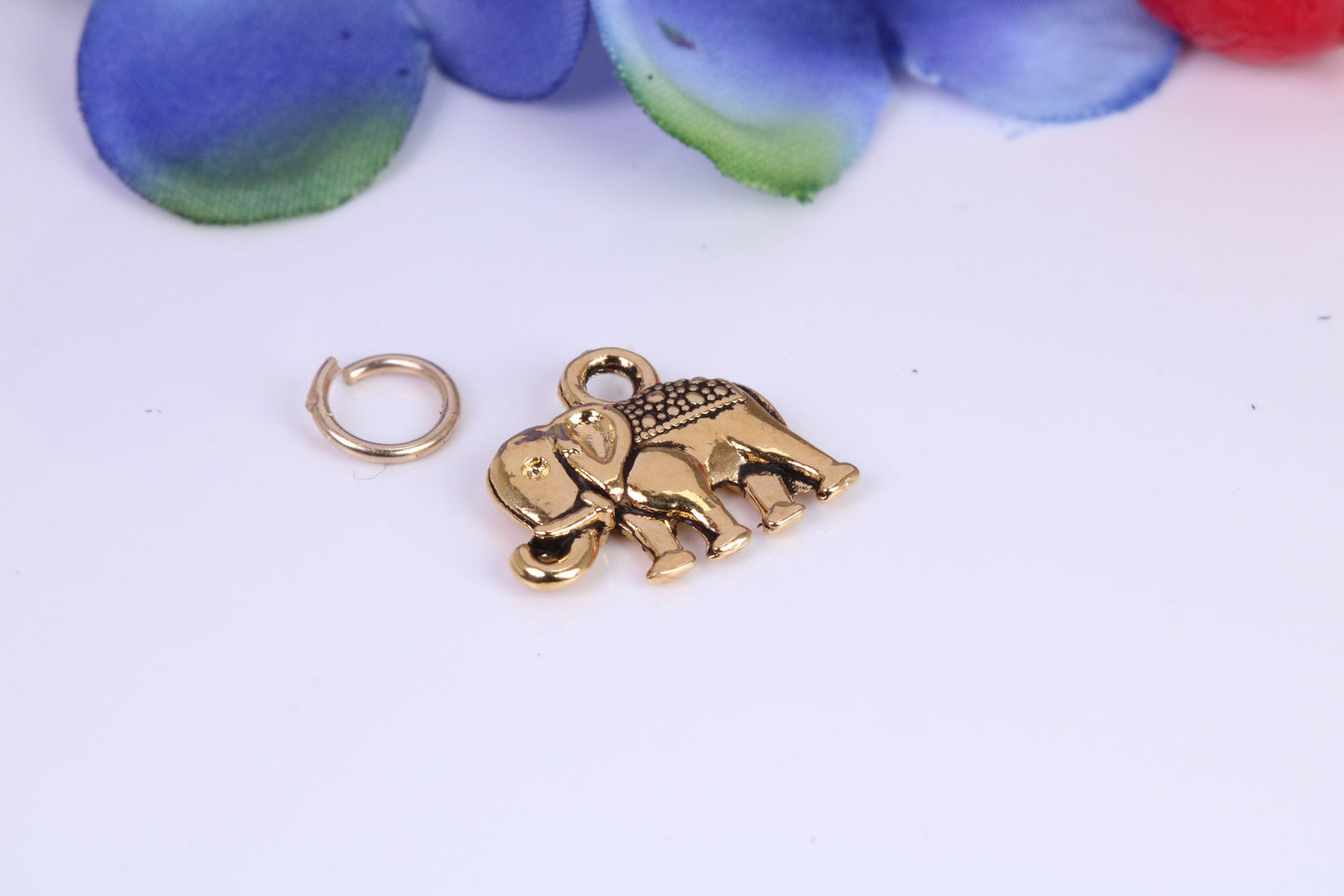 Indian Elephant Charm, Traditional Charm, Made from Solid Cast Yellow Gold, British Hallmarked