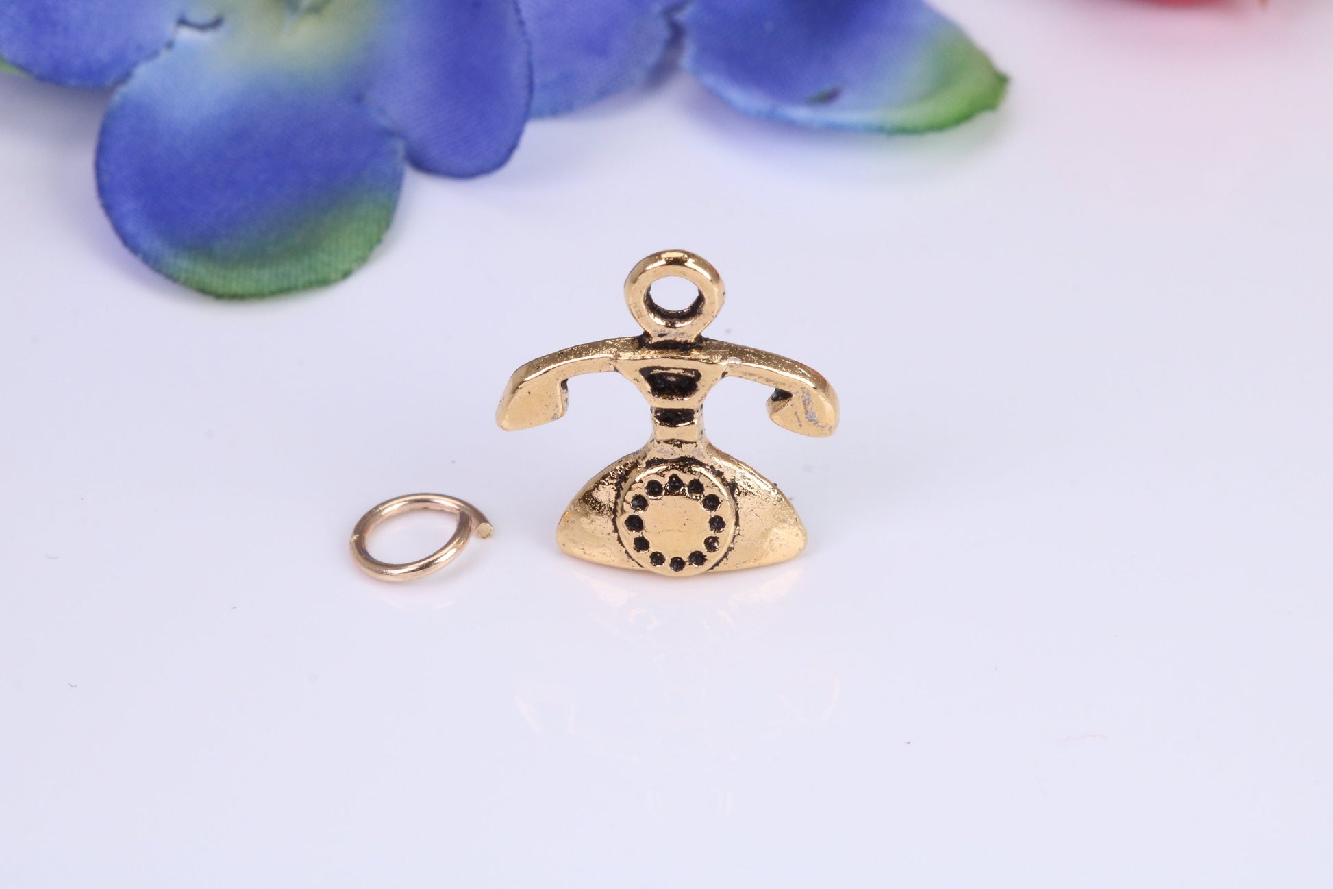 Vintage Phone Charm, Traditional Charm, Made From Solid Cast Yellow Gold with British Hallmark
