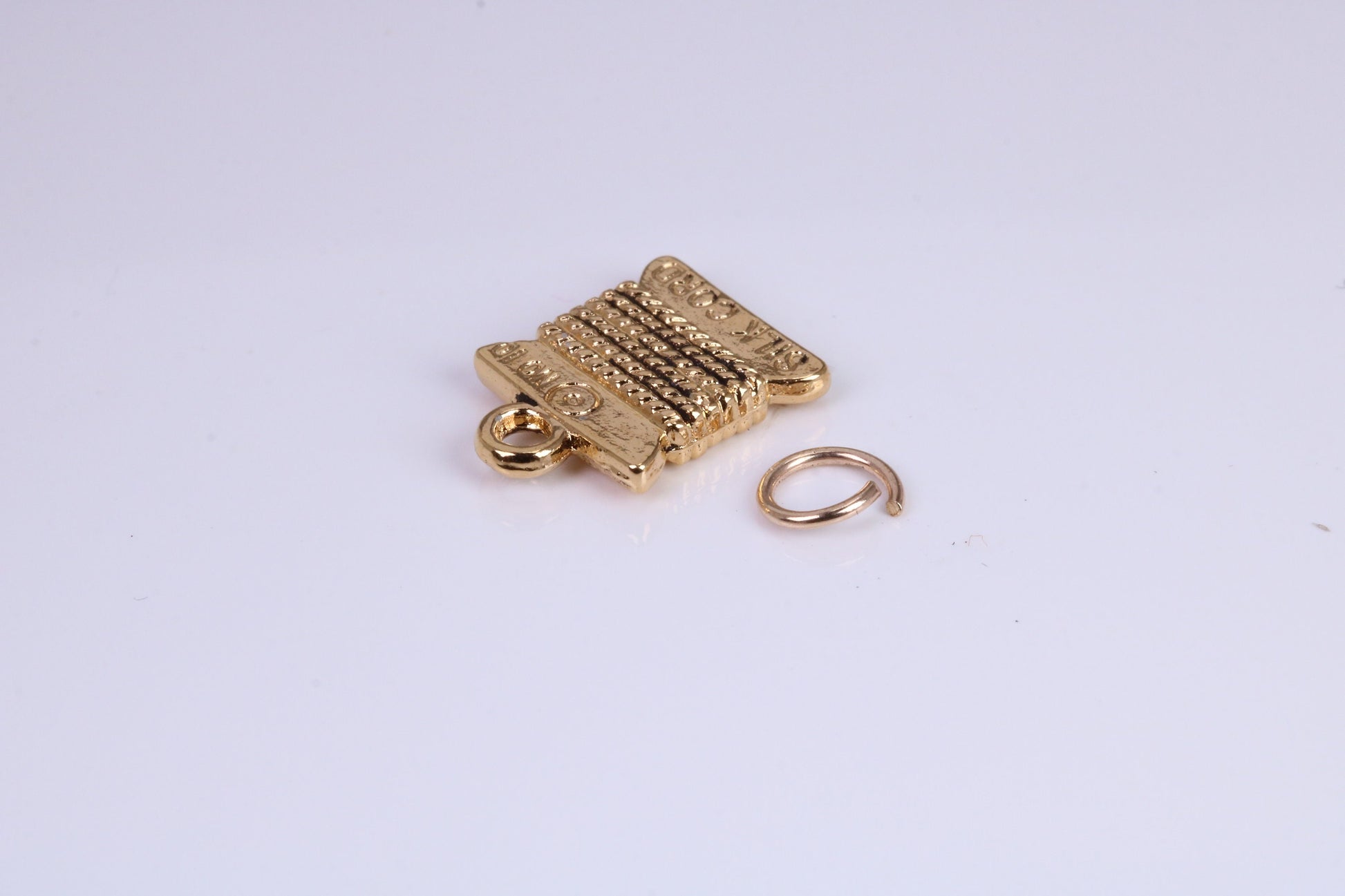 Spindle of Silk Charm, Traditional Charm, Made from Solid Cast Yellow Gold, British Hallmarked