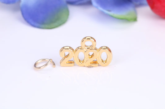 Year 2020 Charm, Traditional Charm, Made from Solid Cast Yellow Gold, British Hallmarked