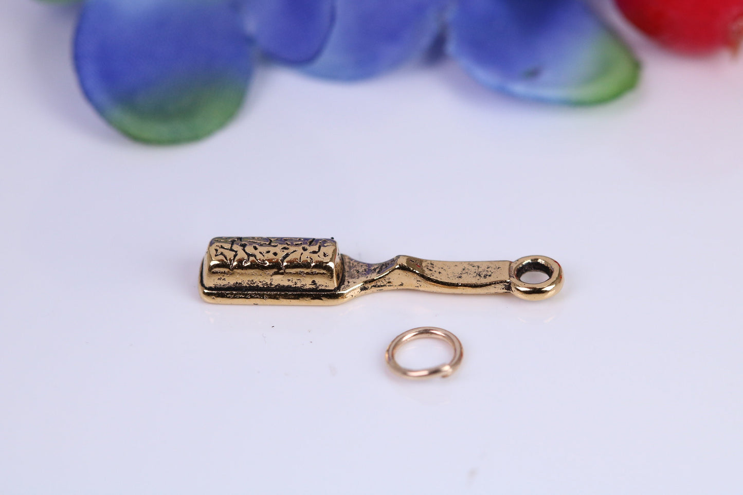 Hair Brush Charm, Traditional Charm, Made from Solid Cast Yellow Gold, British Hallmarked