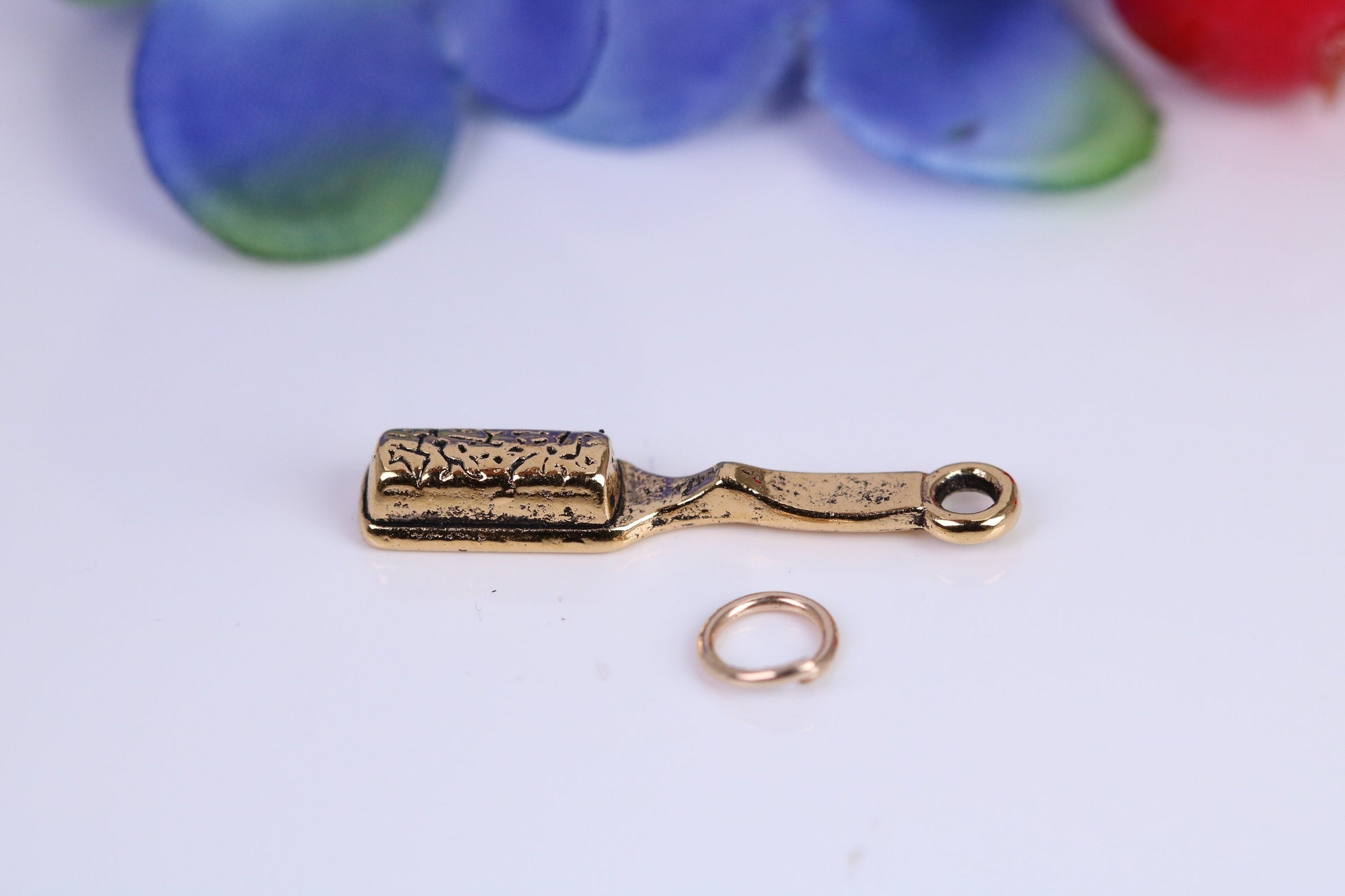 Hair Brush Charm, Traditional Charm, Made from Solid Cast Yellow Gold, British Hallmarked