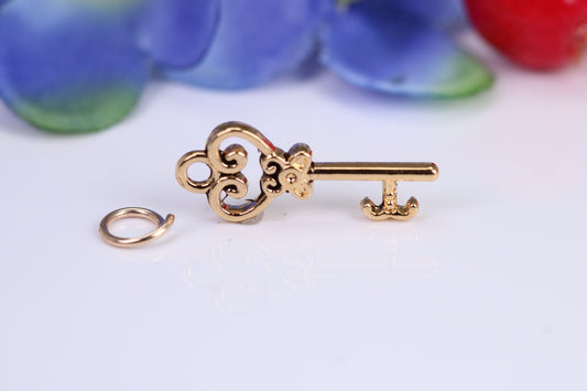 Key Charm, Traditional Charm, Made from Solid Cast Yellow Gold, British Hallmarked