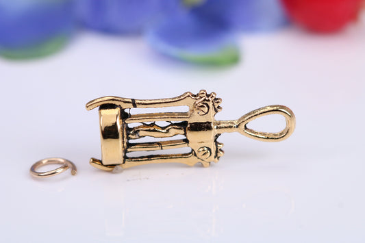 Wine Bottle Opener Charm, Traditional Charm, Made from Solid Cast Yellow Gold, British Hallmarked