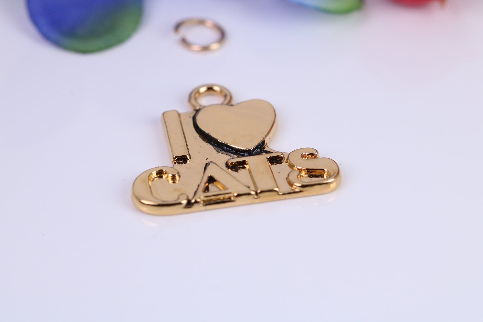 I Love Cats Charm, Traditional Charm, Made from Solid Cast Yellow Gold, British Hallmarked