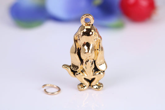 Basset Hound Charm, Traditional Charm, Made from Solid Cast Yellow Gold, British Hallmarked