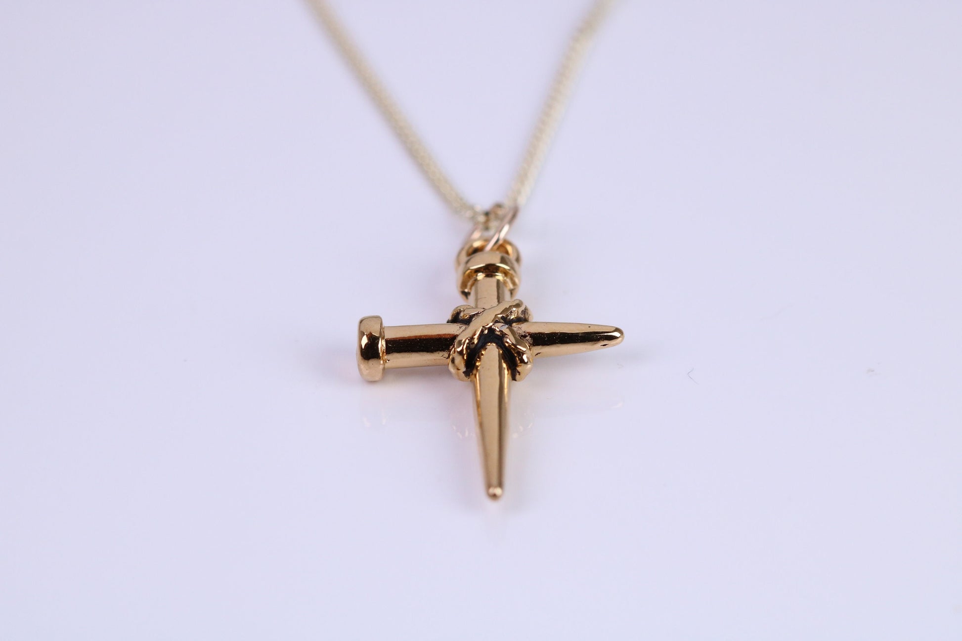 24 mm Long Cross Necklace, Made from Solid Cast Yellow Gold with High Polished Finish, British Hallmarked