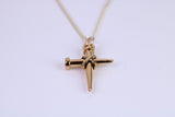 24 mm Long Cross Necklace, Made from Solid Cast Yellow Gold with High Polished Finish, British Hallmarked