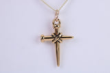 24 mm Long Cross Necklace, Made from Solid Cast Yellow Gold with High Polished Finish, British Hallmarked