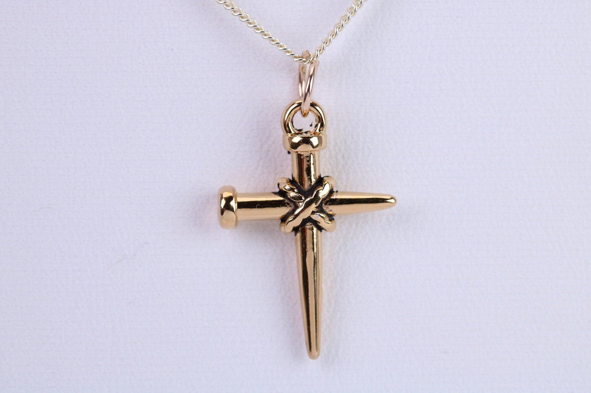 24 mm Long Cross Necklace, Made from Solid Cast Yellow Gold with High Polished Finish, British Hallmarked