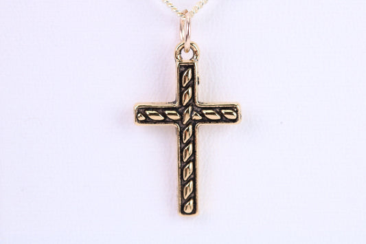 24 mm Long Cross Necklace, Made from Solid Cast Yellow Gold with High Polished Finish, British Hallmarked