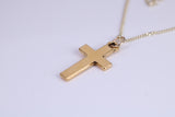 24 mm Long Cross Necklace, Made from Solid Cast Yellow Gold with High Polished Finish, British Hallmarked