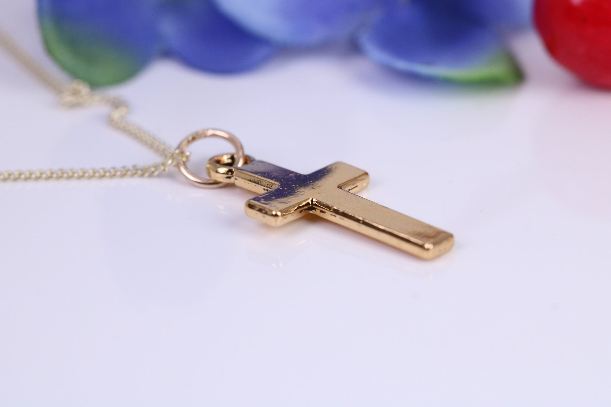 24 mm Long Cross Necklace, Made from Solid Cast Yellow Gold with High Polished Finish, British Hallmarked