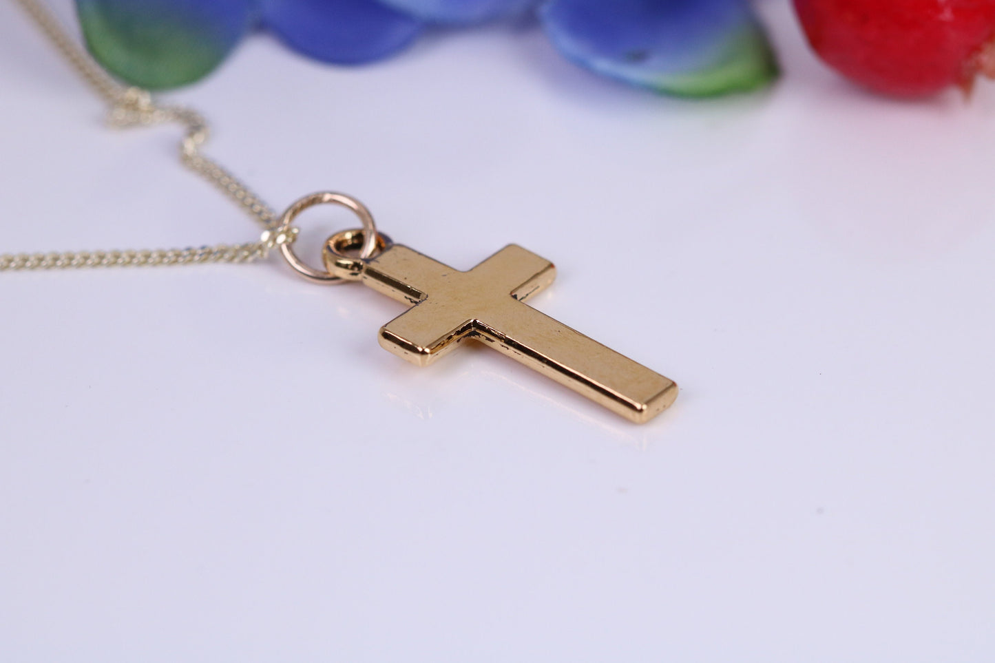 24 mm Long Cross Necklace, Made from Solid Cast Yellow Gold with High Polished Finish, British Hallmarked