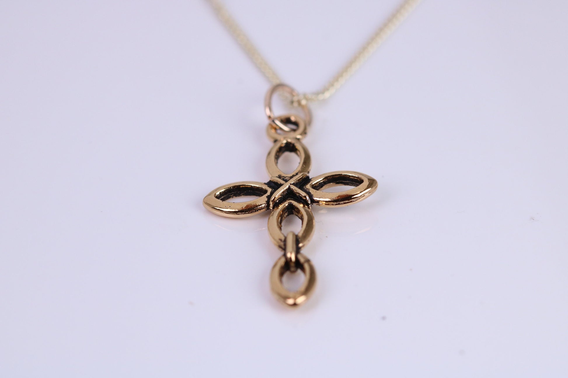 28 mm Long Cross Necklace, Made from Solid Cast Yellow Gold with High Polished Finish, British Hallmarked