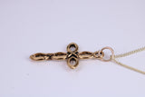 28 mm Long Cross Necklace, Made from Solid Cast Yellow Gold with High Polished Finish, British Hallmarked