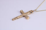 29 mm Long Cross Necklace, Made from Solid Cast Yellow Gold with High Polished Finish, British Hallmarked