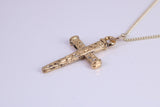 29 mm Long Cross Necklace, Made from Solid Cast Yellow Gold with High Polished Finish, British Hallmarked