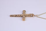 29 mm Long Cross Necklace, Made from Solid Cast Yellow Gold with High Polished Finish, British Hallmarked