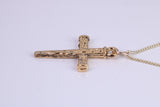 29 mm Long Cross Necklace, Made from Solid Cast Yellow Gold with High Polished Finish, British Hallmarked