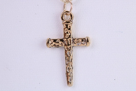 29 mm Long Cross Necklace, Made from Solid Cast Yellow Gold with High Polished Finish, British Hallmarked