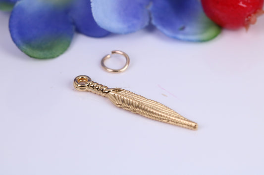 Feather Charm, Traditional Charm, Made from Solid Cast Yellow Gold, British Hallmarked