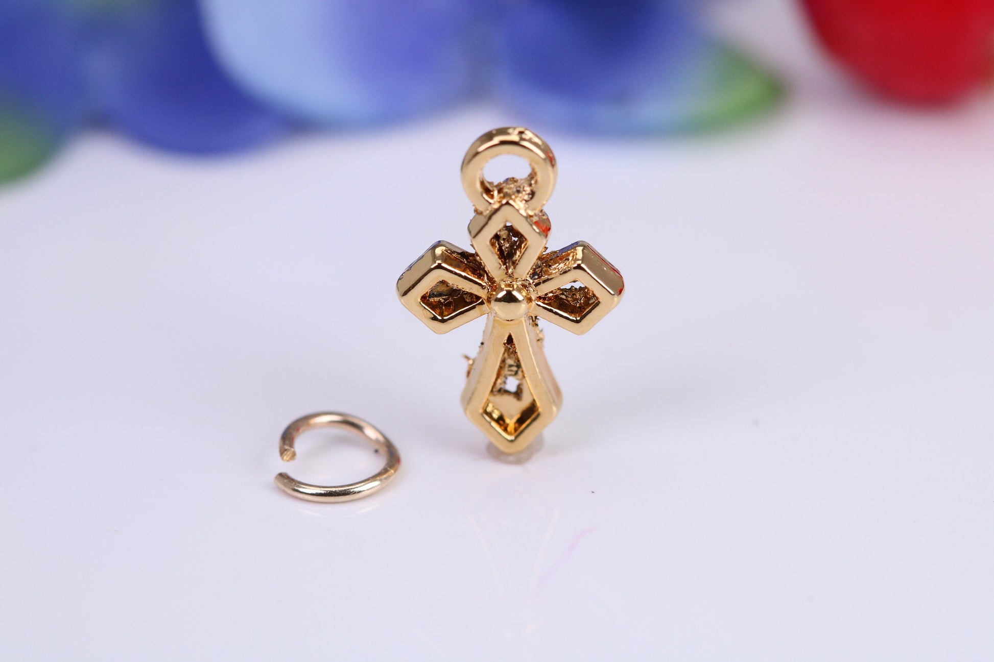 Cross Charm, Traditional Charm, Made from Solid Cast Yellow Gold, British Hallmarked