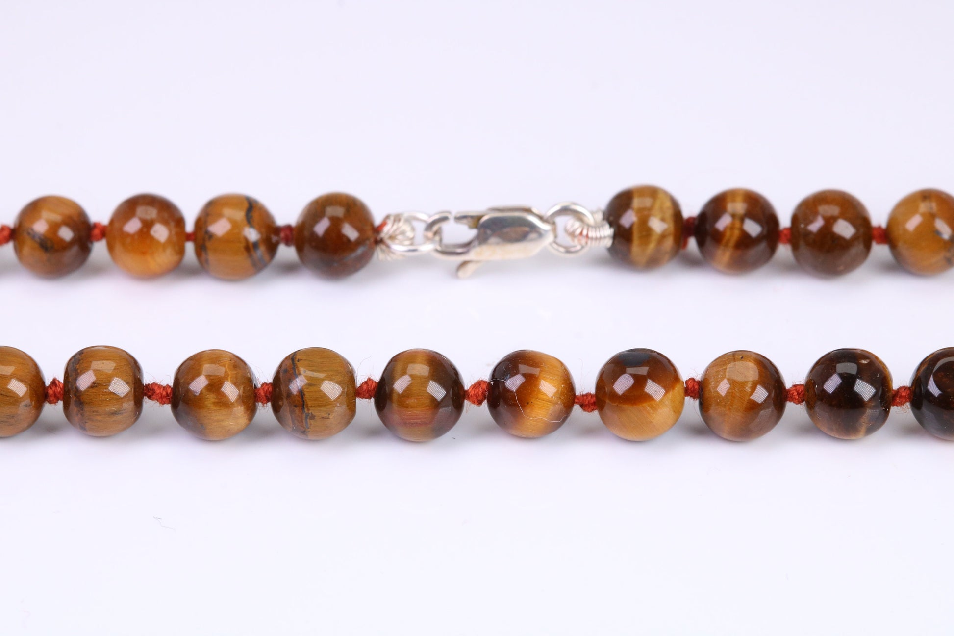 Natural 6 mm Round Tigers Eye Necklace with Solid Silver Lobster Claw Lock