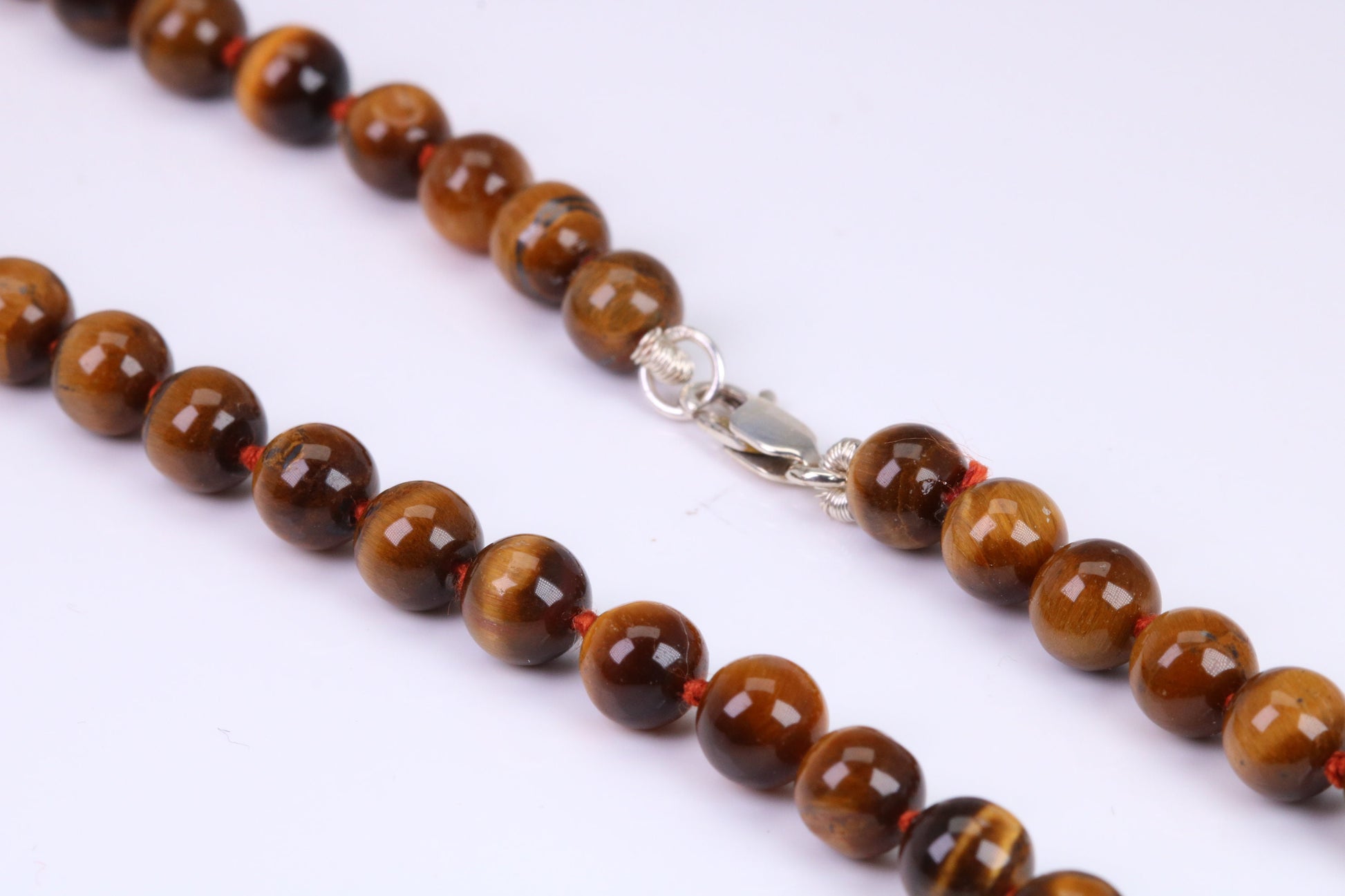 Natural 6 mm Round Tigers Eye Necklace with Solid Silver Lobster Claw Lock