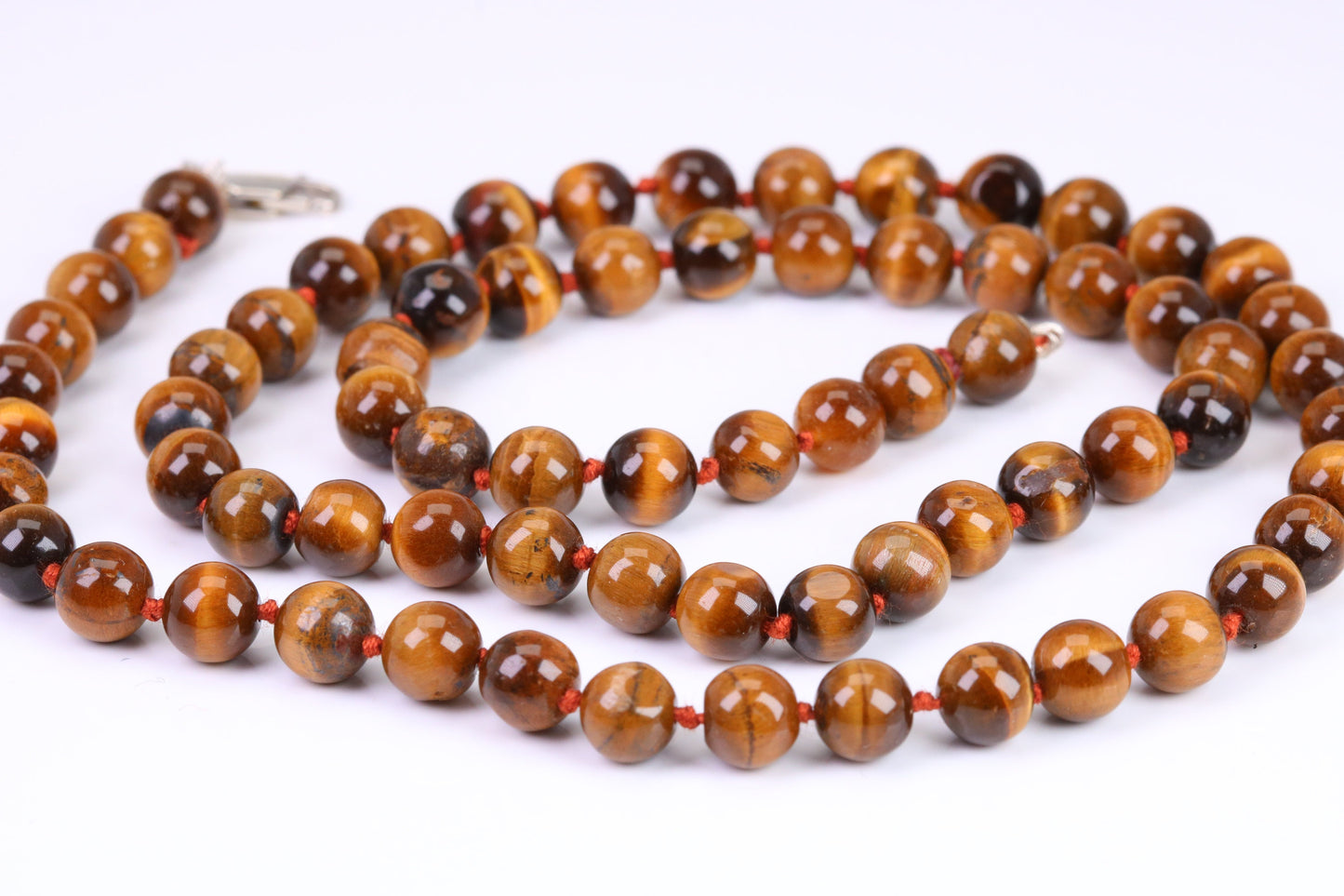 Natural 6 mm Round Tigers Eye Necklace with Solid Silver Lobster Claw Lock