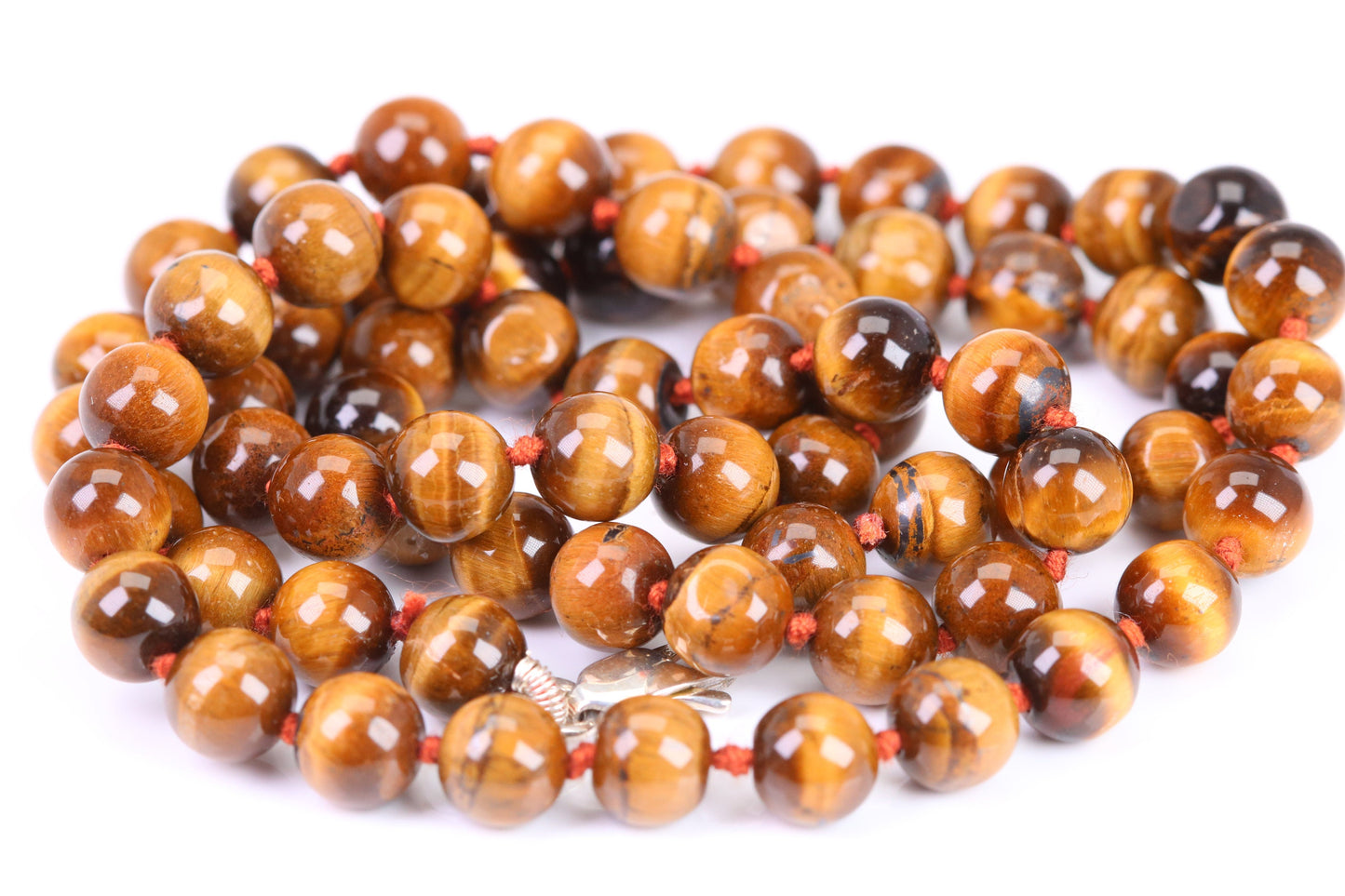 Natural 6 mm Round Tigers Eye Necklace with Solid Silver Lobster Claw Lock