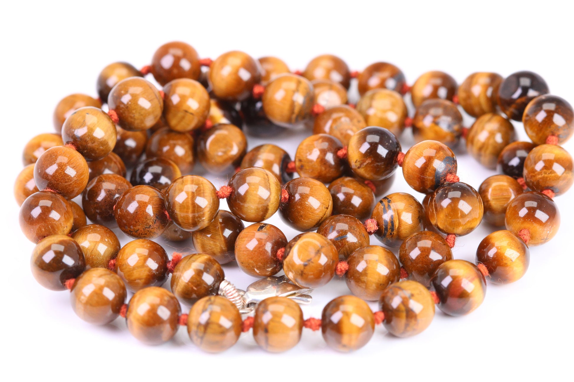 Natural 6 mm Round Tigers Eye Necklace with Solid Silver Lobster Claw Lock