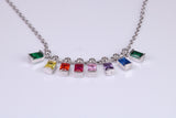 Rainbow Multi Coloured Cubic Zirconia set Necklace, made from solid Sterling Silver