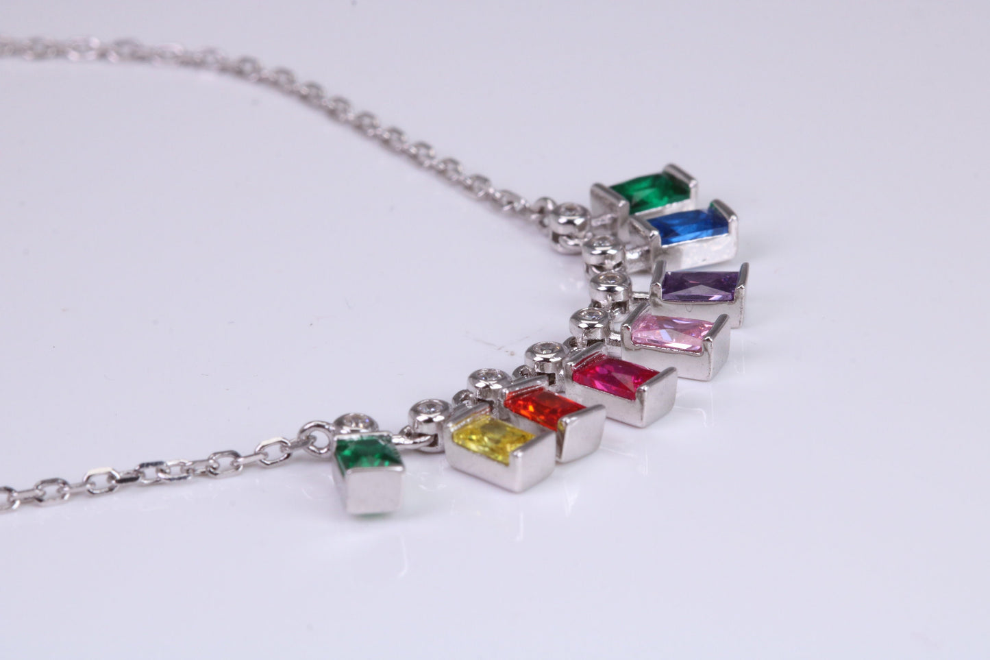 Rainbow Multi Coloured Cubic Zirconia set Necklace, made from solid Sterling Silver