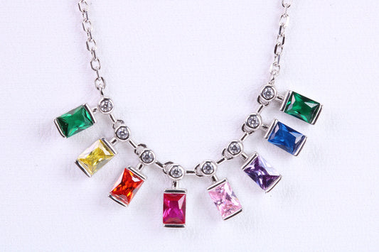 Rainbow Multi Coloured Cubic Zirconia set Necklace, made from solid Sterling Silver