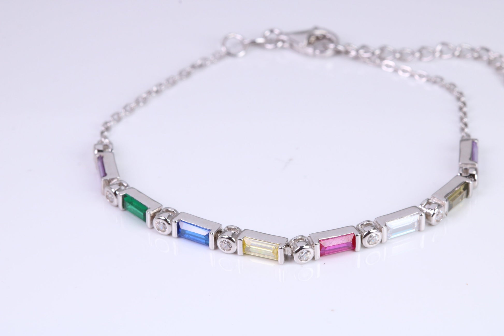 Rainbow Multi Coloured Cubic Zirconia set Bracelet, made from solid Sterling Silver