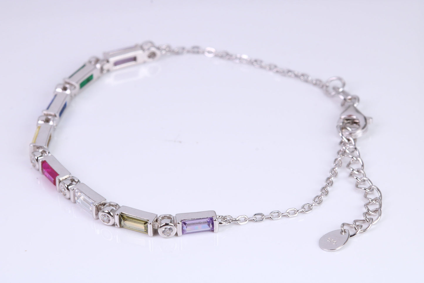 Rainbow Multi Coloured Cubic Zirconia set Bracelet, made from solid Sterling Silver