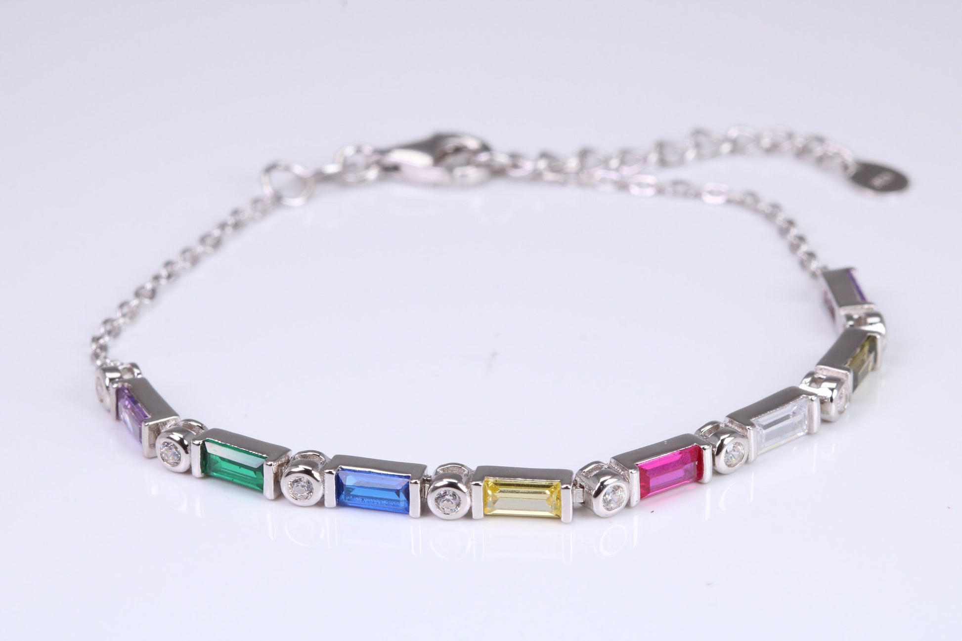 Rainbow Multi Coloured Cubic Zirconia set Bracelet, made from solid Sterling Silver