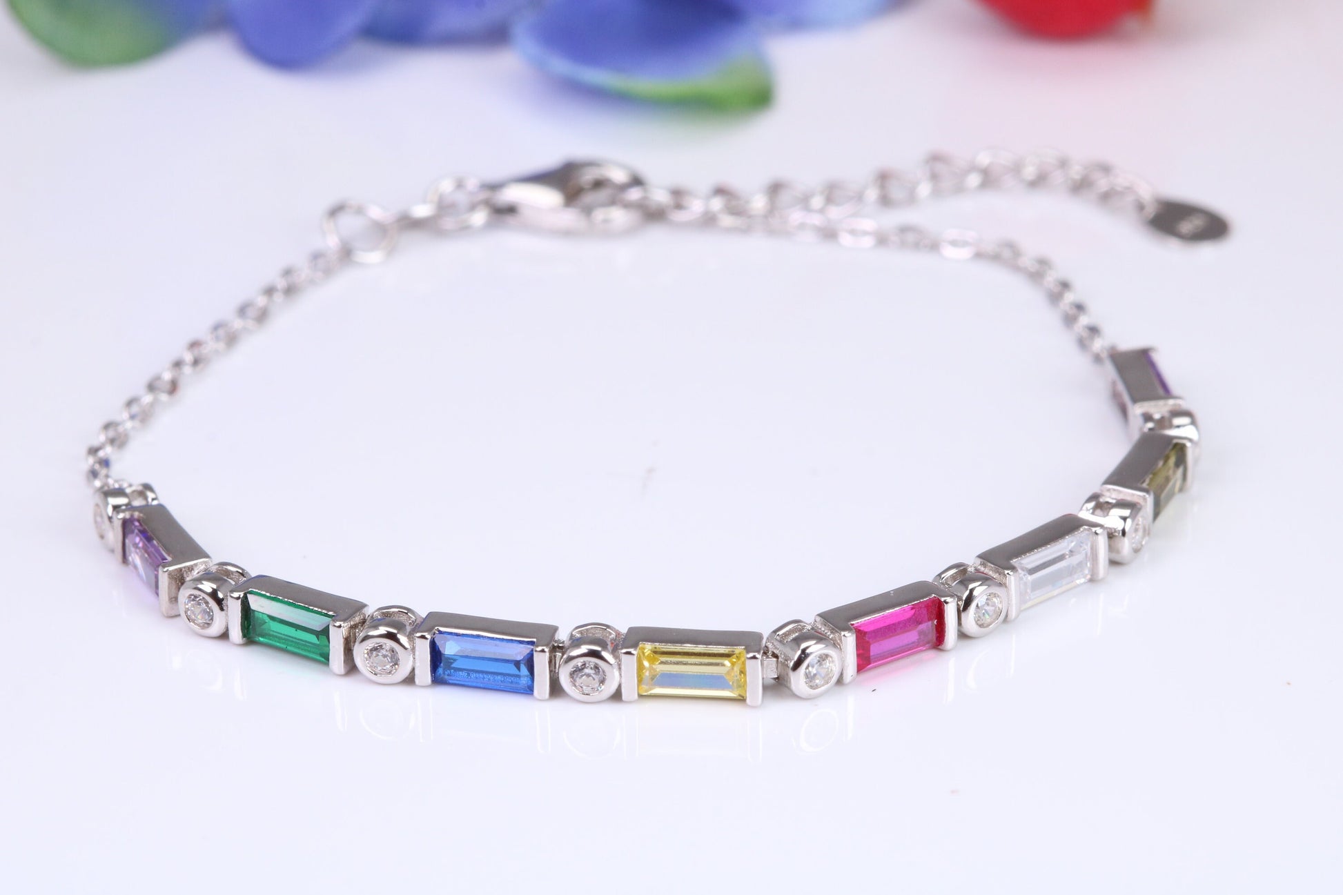 Rainbow Multi Coloured Cubic Zirconia set Bracelet, made from solid Sterling Silver