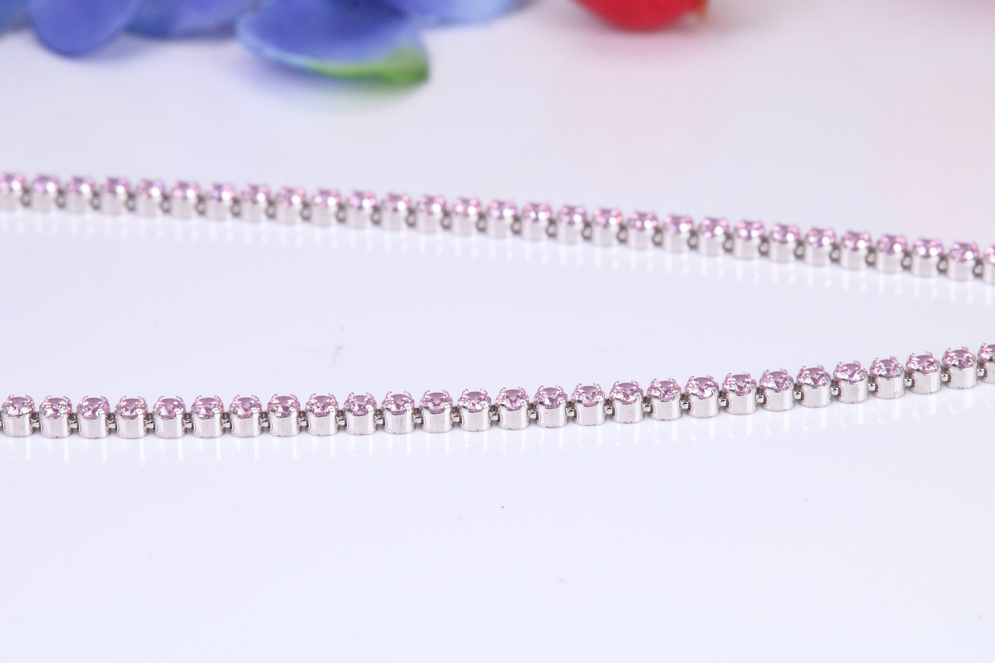 Pink Sapphire Coloured Cubic Zirconia set Necklace, made from solid Sterling Silver