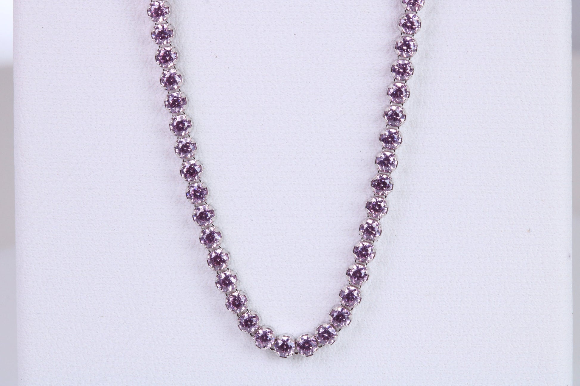 Pink Sapphire Coloured Cubic Zirconia set Necklace, made from solid Sterling Silver