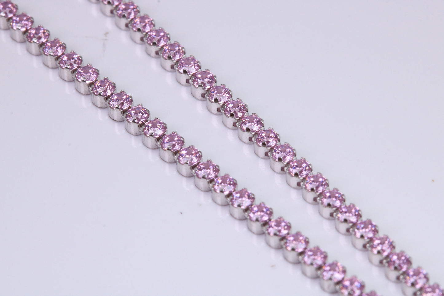 Pink Sapphire Coloured Cubic Zirconia set Necklace, made from solid Sterling Silver