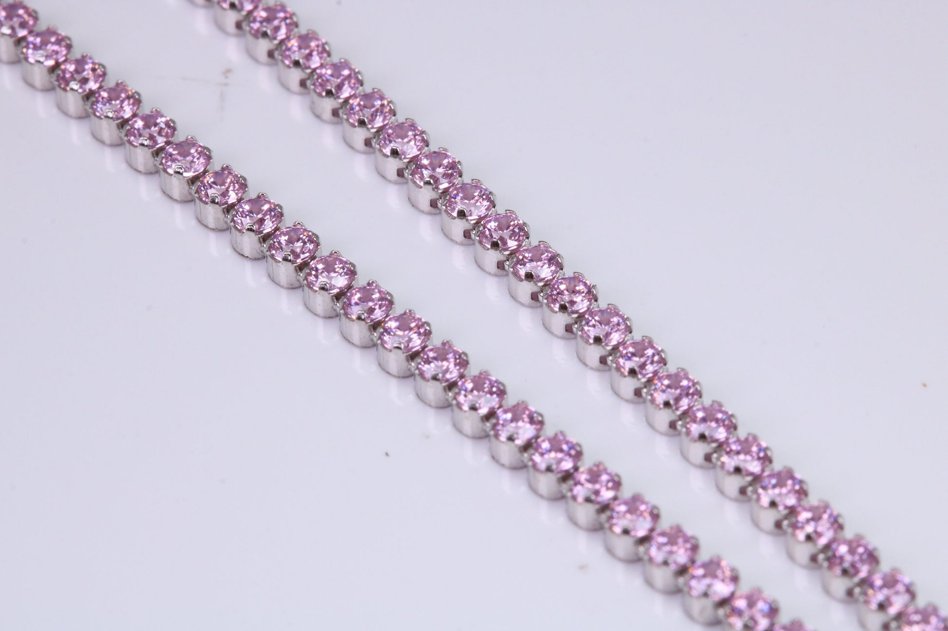 Pink Sapphire Coloured Cubic Zirconia set Necklace, made from solid Sterling Silver