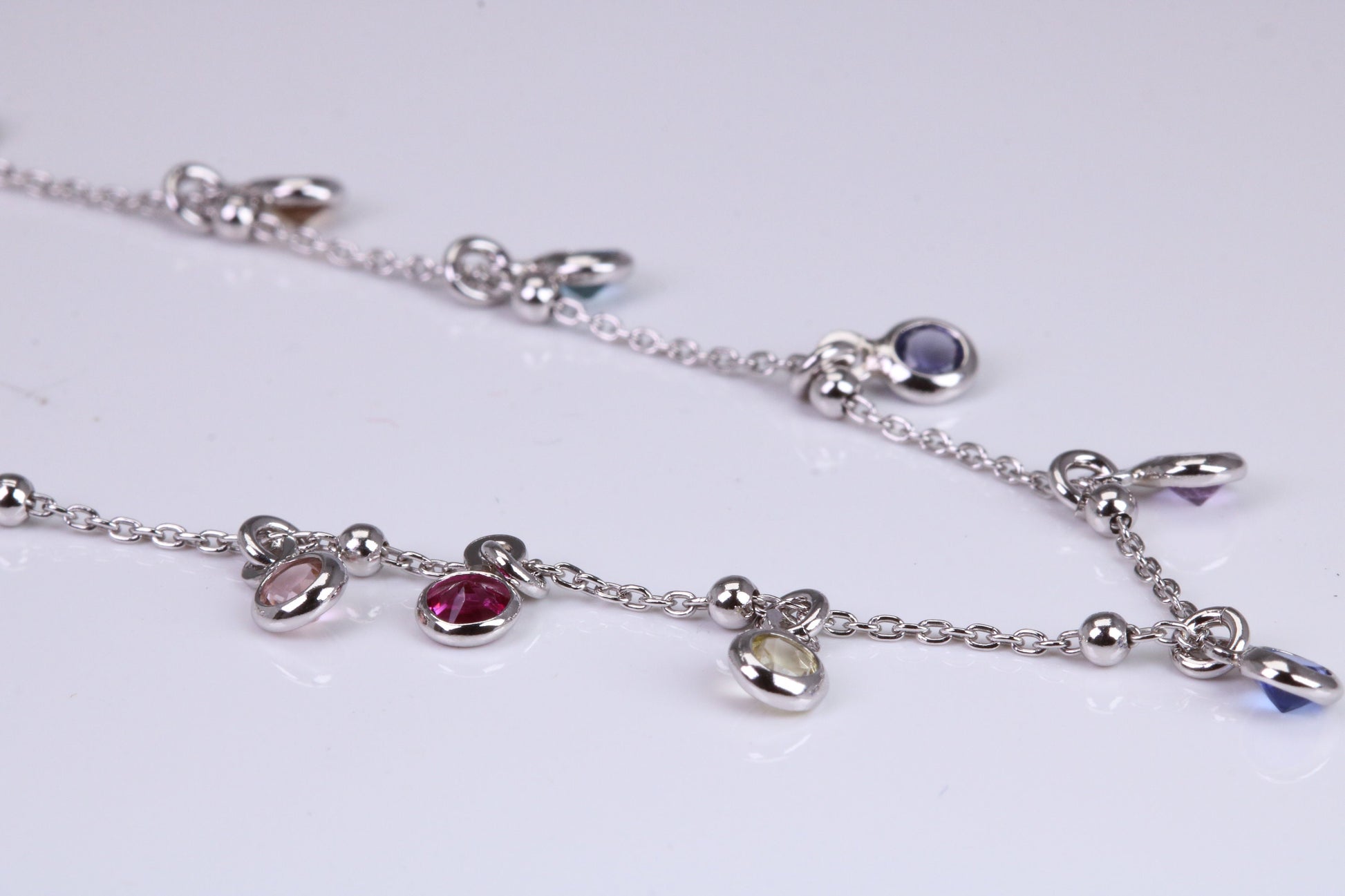 Rainbow Multi Coloured Cubic Zirconia set Necklace, made from solid Sterling Silver
