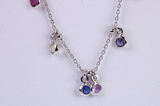 Rainbow Multi Coloured Cubic Zirconia set Necklace, made from solid Sterling Silver