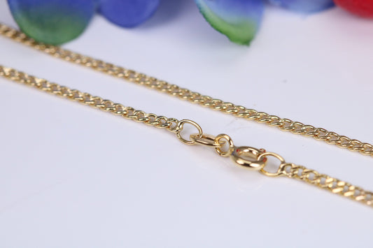 Flat Diamond cut Curb Link Chain, 9ct Yellow Gold, 18 Inches Long, British Hallmarked