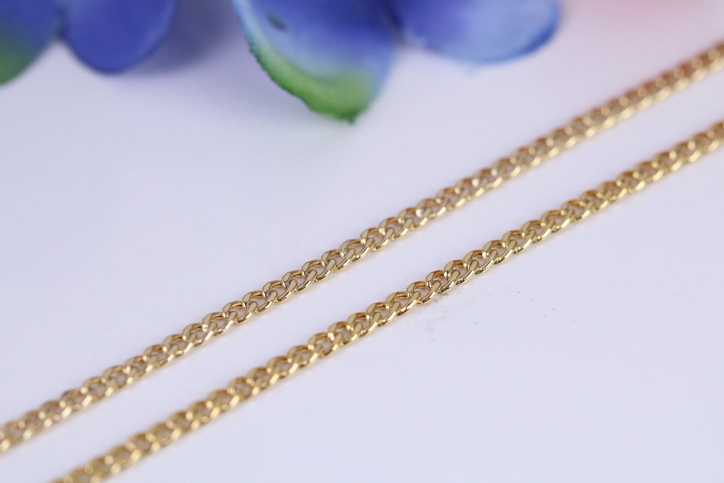 Flat Diamond cut Curb Link Chain, 9ct Yellow Gold, 18 Inches Long, British Hallmarked