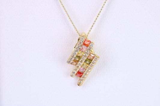 Rainbow Cubic Zirconia set Necklace, made from solid Sterling Silver, 18ct Yellow Gold Plated