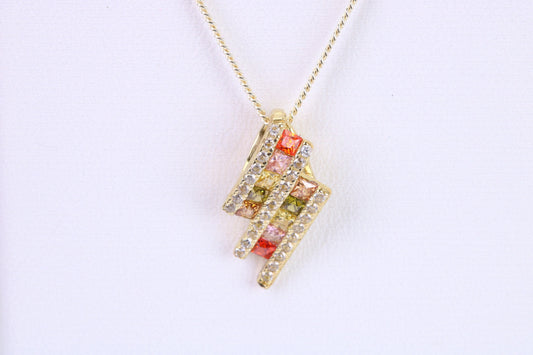 Rainbow Cubic Zirconia set Necklace, made from solid Sterling Silver, 18ct Yellow Gold Plated